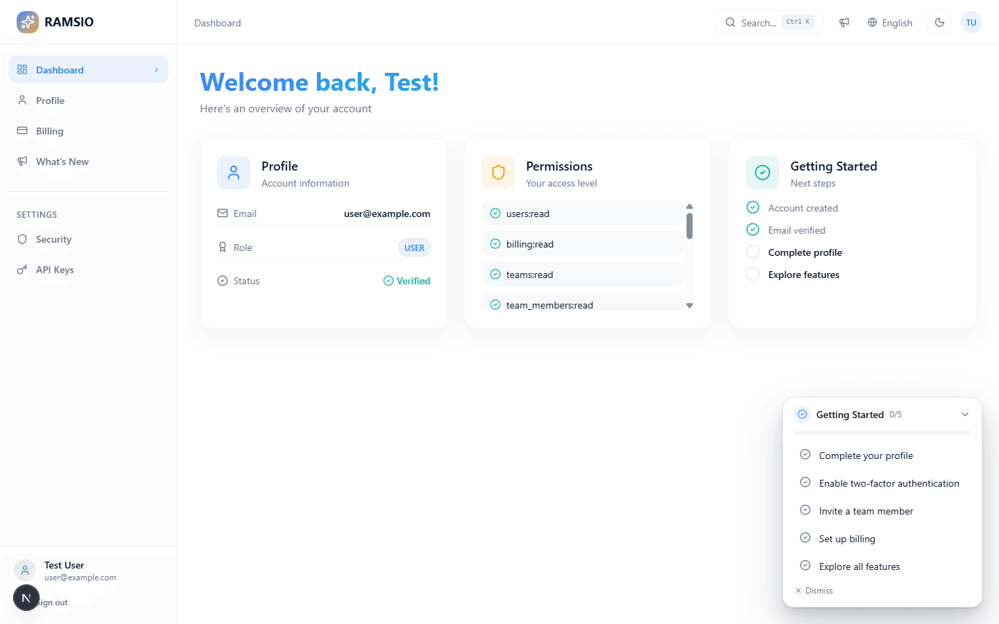 RAMSIO SaaS Starter dashboard — real product screenshot, not a mockup